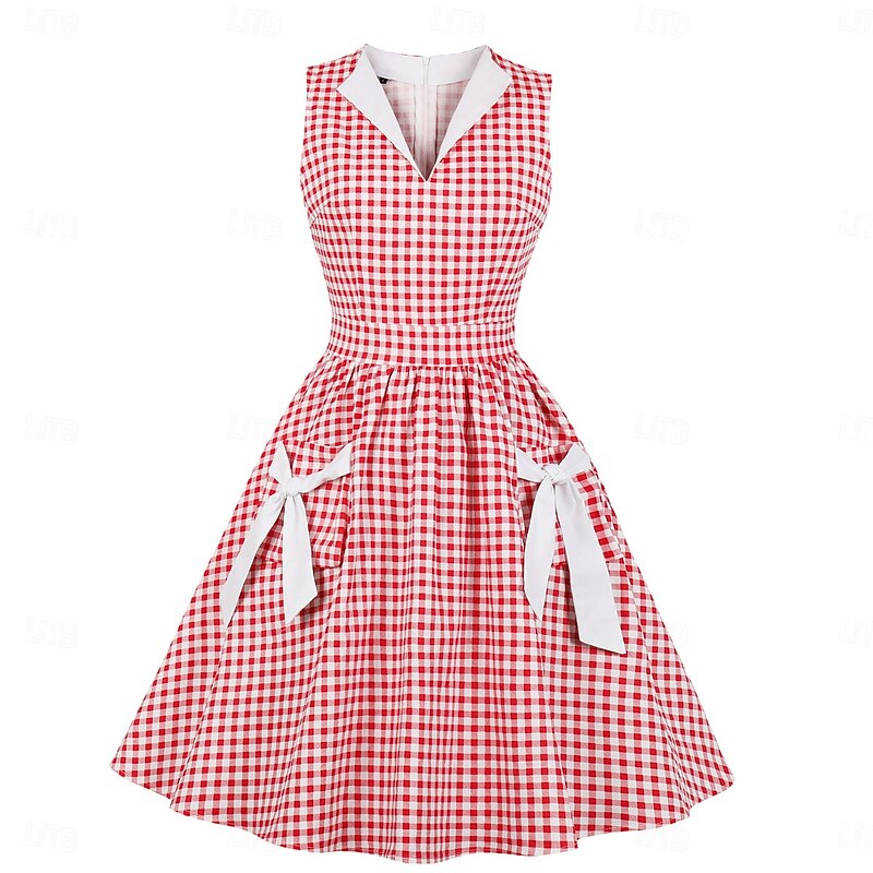 Retro Vintage 1950s Vintage Dress Dress Plaid A-Line Fancy Dress Women's Carnival New Year Masquerade Casual Daily Bachelorette Party Adults' Dress