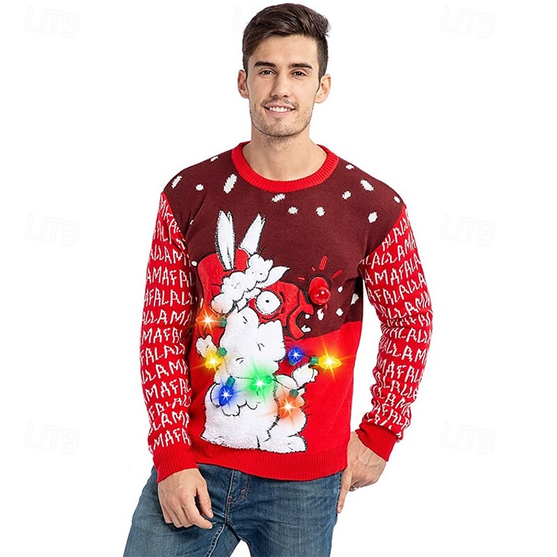 Santa Claus Ugly Christmas Sweater Pullover Jumper Men's Christmas Novelty Funny Knitted Light Up Pattern Adults Christmas New Year Christmas Eve Christmas Party Top2