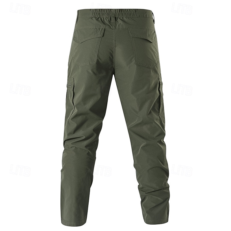 Men's Cargo Pants Tactical Pants Trousers Elastic Waist Multi Pocket Straight Leg Plain Waterproof Quick Dry Full Length Outdoor Casual Daily Fashion Streetwear Black Green2