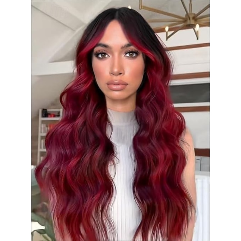 Long  Wigs for Women Middle Part Wig Long Curly Wavy Synthetic Wigs for Daily Party Use2