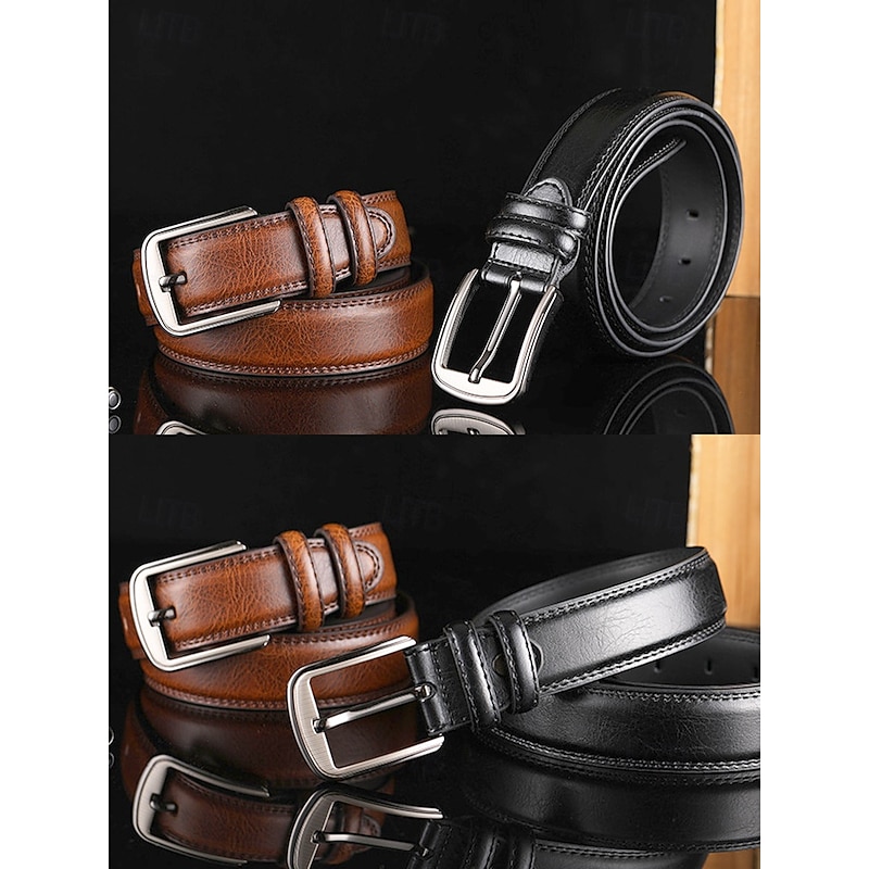 Men's Genuine Leather Belt with Classic Metal Buckle - Durable and Stylish Accessory for Casual and Formal Wear2