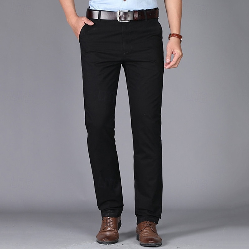 Men's Dress Pants Trousers Chinos Buttons Pocket Plain Comfort Formal Party Work Fashion Classic Style Dark Khaki Light Khaki2