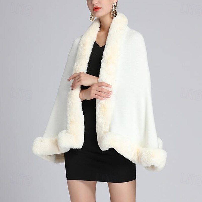 Faux Fur Wraps Elegant Vintage Ladies Batwing Sleeve Faux Fur Wedding Wraps With Pure Color For Wedding Fall3