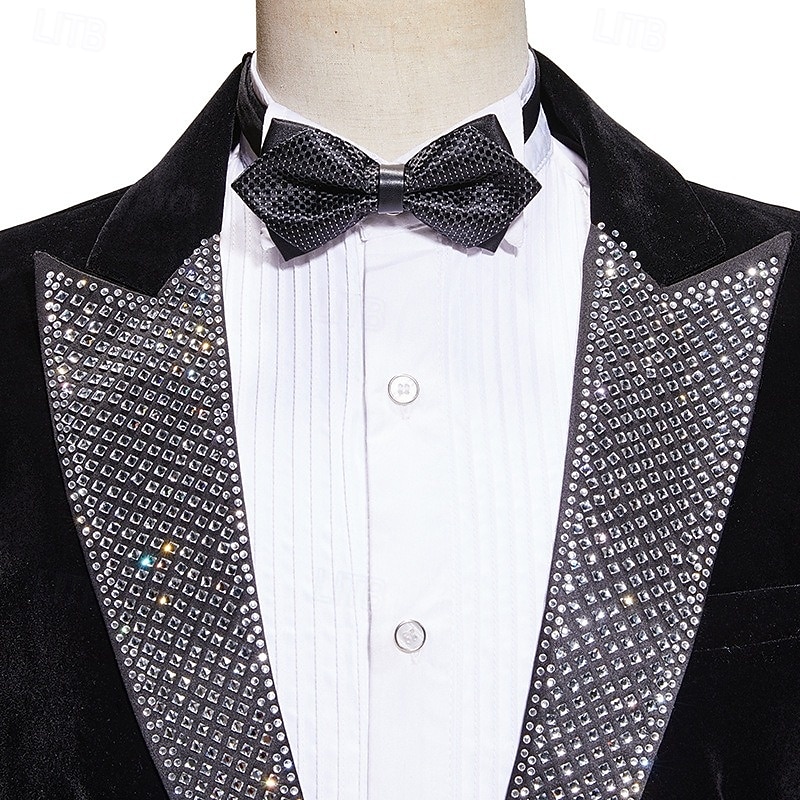 Men's Party Evening Wear Prom Suits Peaked Lapel Black Christmas Fashion Patchwork Standard Fit 2 Piece Single Breasted One-button3
