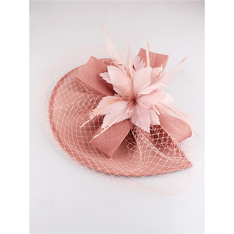 Women's Vintage Pink Fascinator Hat with Floral Bow and Veil – Elegant Headpiece for Weddings and Tea Parties3