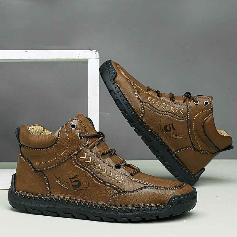 Men's Casual High-Top Faux Leather Boots with Stitch Detailing, Durable Sole, and Lace-Up Design – Perfect for Outdoor Adventures and Everyday Comfort2