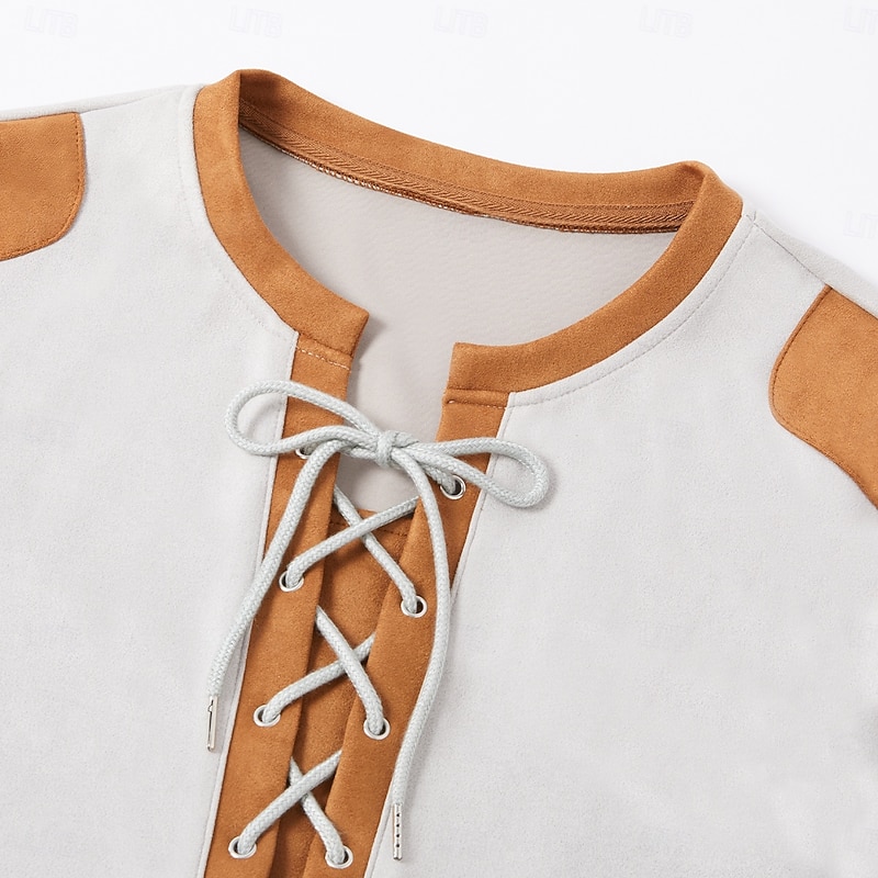 Men's Faux Suede Henley Shirt Tee Top Long Sleeve Shirt Patchwork Henley Outdoor Street Long Sleeve Drawstring Clothing Apparel Daily Casual Street Style2