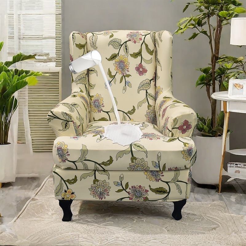 Floral Wingback Chair Cover Stretchy and Durable Slipcover with Elegant Floral Design Perfect for Protecting and Enhancing Your Wingback Chair Ideal for a Stylish and Cozy Living Room Decor4