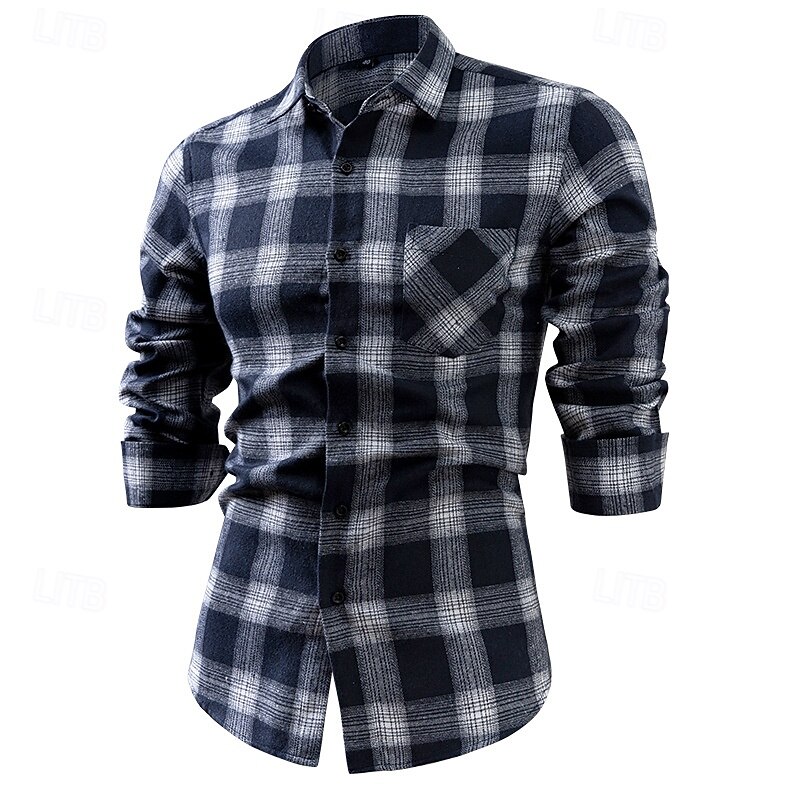 Men's Shirt Flannel Shirt Overshirt Plaid Outdoor Street Yellow Red Dark Navy Green Long Sleeve Winter Spring &  Fall Clothing Apparel3