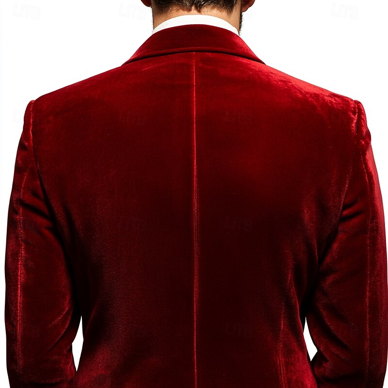 Men's Blazer Jacket Tuxedo Closure collar Christmas Vintage Velvet Solid Colored Blazer Red Green Standard Fit Single Breasted One-button2