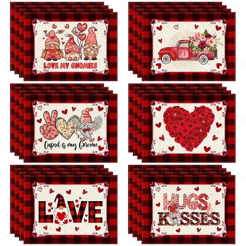 Valentine's Day Placemats Set of 4 Romantic and Decorative Table Mats Featuring Heart or Rose Patterns Durable and Heat-Resistant Perfect for Adding a Touch of Love to Your Dining Table Decor
