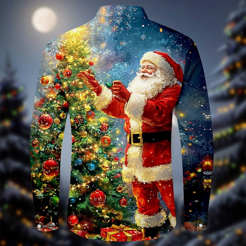 Men's Santa Claus Shirt Button Up Shirt Long Sleeve Casual Party Evening Wear Daily Fall Winter Spring & Summer Shirt Collar Button Up 3D Print White Red Blue Purple2