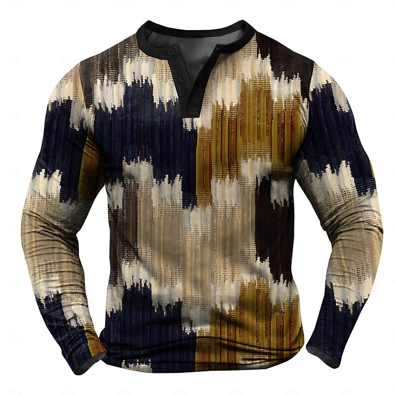 Men's Color Block Henley Shirt Long Sleeve Shirt Long Sleeve 3D Printing Fashion Daily Casual Vacation Street Casual Winter Spring &  Fall Dark Blue Henley Collar Button Henley Henley T-Shirt - Main Image