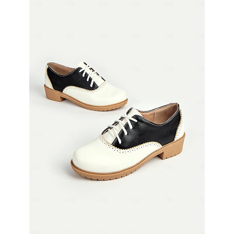 Women's 1920s Retro Two-Tone Brogue Oxford Shoes, Lace-Up Vintage Flat Faux Leather Shoes for Daily Wear and Gatsby Inspired Outfits4