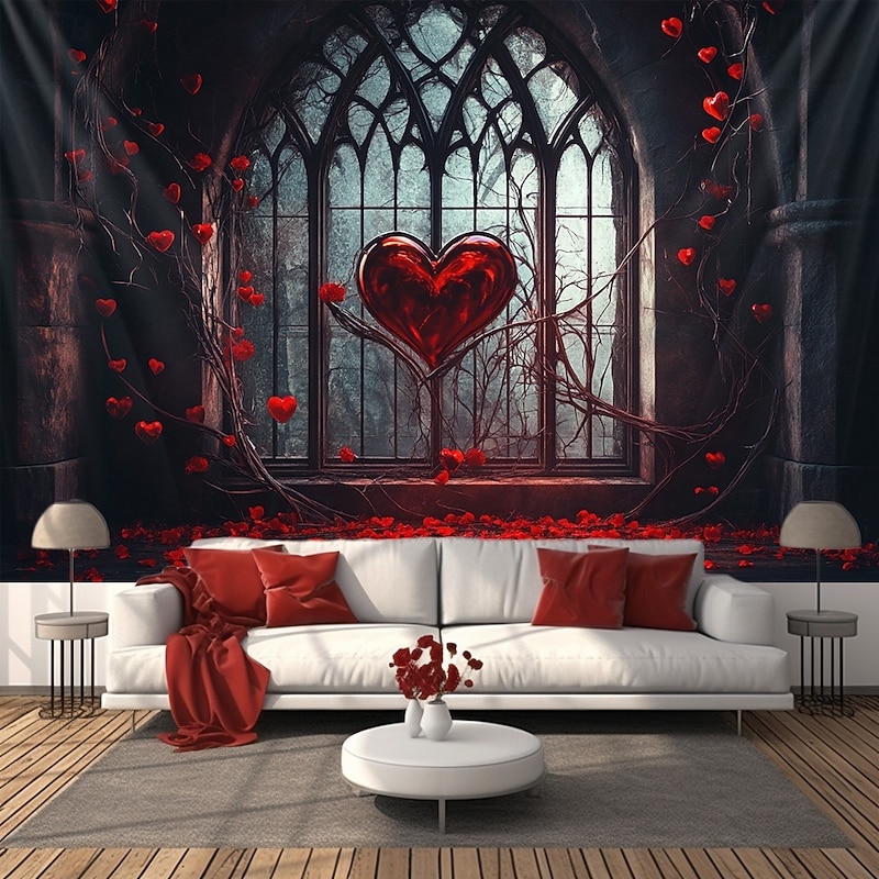 Wedding Decorations Backdrop Photograph Wall Hanging Large Tapestry Art Mural Decor Blanket Curtain Home Bedroom Living Room Decoration Heart Window View