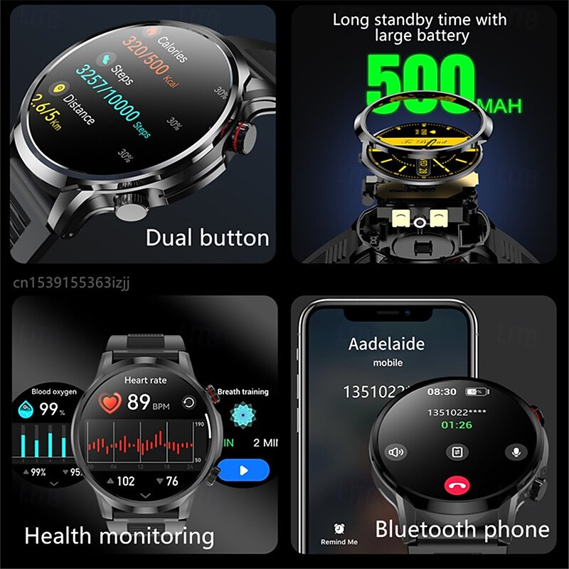 EX100 Smart Watch 1.95 inch Smartwatch Fitness Running Watch Bluetooth Pedometer Call Reminder Fitness Tracker Compatible with Android iOS Women Men Long Standby Hands-Free Calls Waterproof IP 673