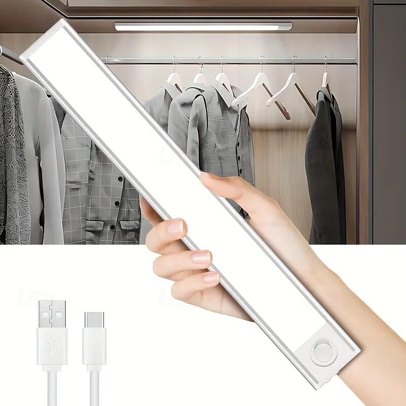 Under Cabinet Lighting, Ultra-thin Motion Sensor Cabinet Light, LED Night Light, 3-color Dimmable, USB Charging, Wardrobe Kitchen Home Lighting 20/30/40/50cm3