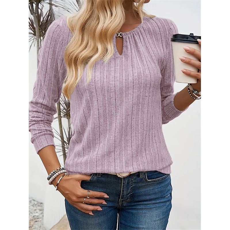 Women's T Shirt Plain Fashion Modern Casual Long Sleeve Crew Neck Regular Tops Daily Weekend Pink Green Khaki Fall Winter 14
