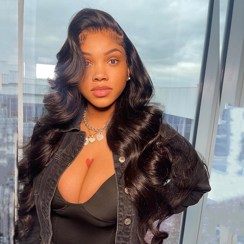 13x4 Body Wave Lace Front Wigs Human Hair Pre Plucked 150 Density Glueless HD Lace Frontal Wigs Human Hair Bleached Knots Brazilian Virgin Human Hair Wigs for Women Black Wig