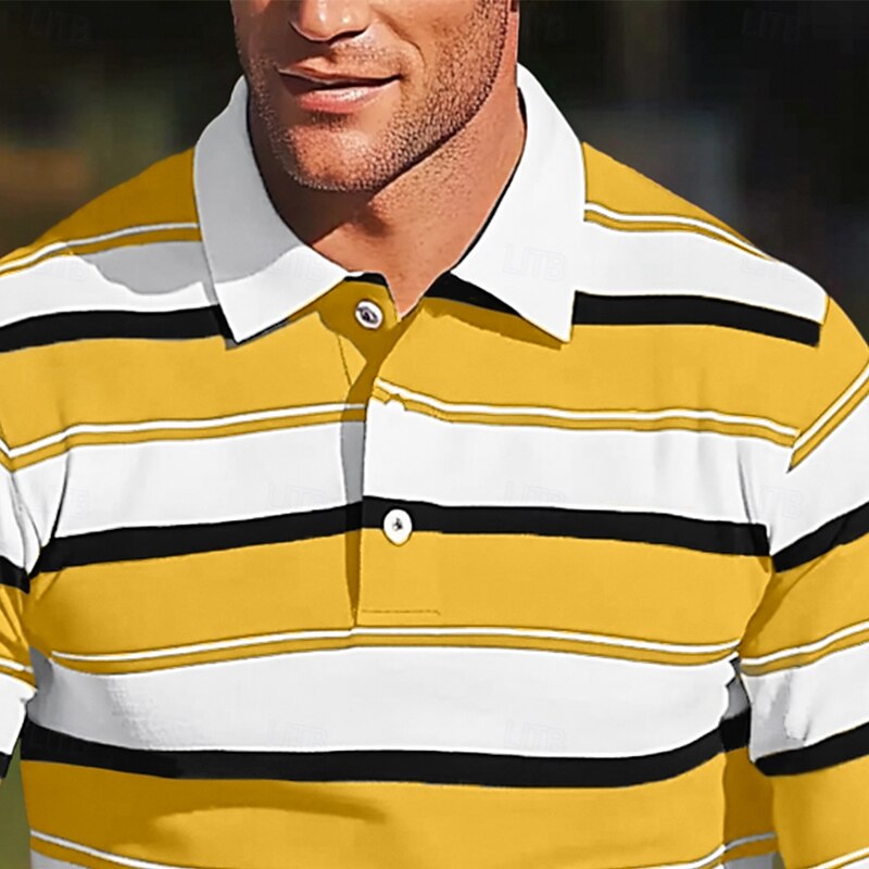 Men's Color Block Stripes Rugby Polo Shirts Long Sleeve Polo Shirts Lapel Classic Fashion 3D Print Modern Casual Sports Stripe Fall Winter Yellow Red Purple2