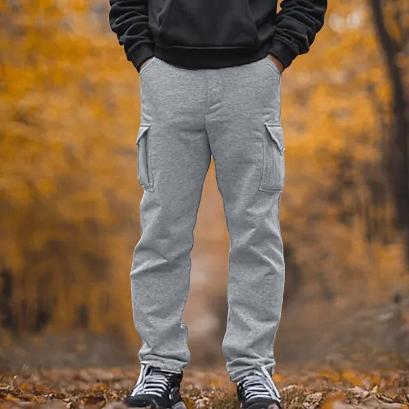 Men's Fleece Pants Sweatpants Joggers Trousers Cargo Sweatpants Drawstring Elastic Waist Multi Pocket Plain Comfort Breathable Full Length Casual Daily Holiday Sports Fashion Black Navy Blue3