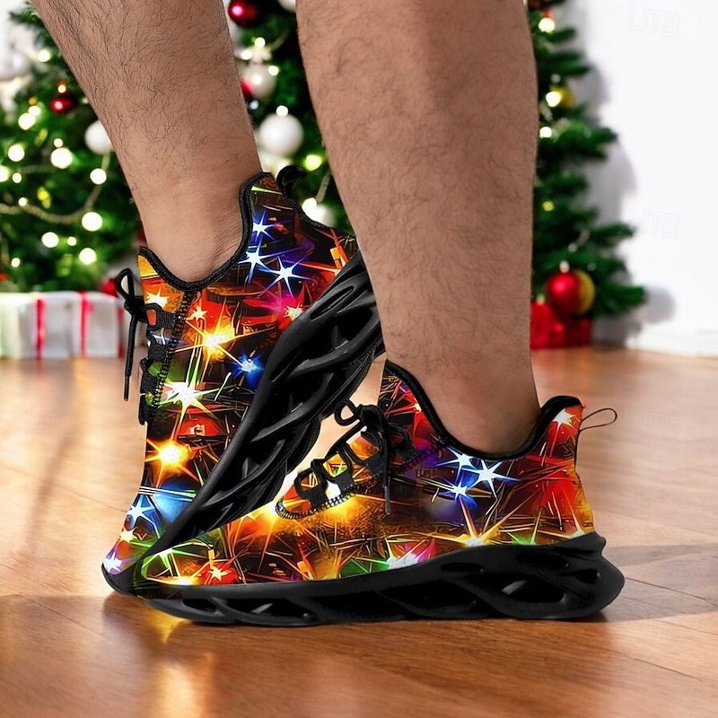 Men's Festive Christmas LED Light-Up Print Sneakers  – Vibrant Holiday Glow Design with Black Sole3