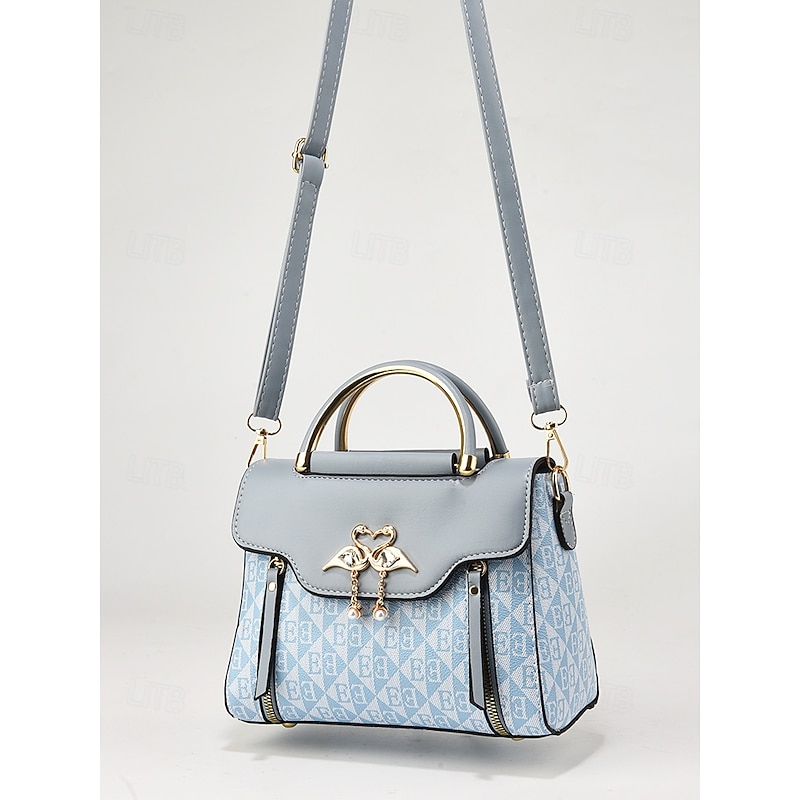 Elegant Women's Beige Crossbody Handbag – Luxury Monogram Design with Heart Pendant & Top Handle3