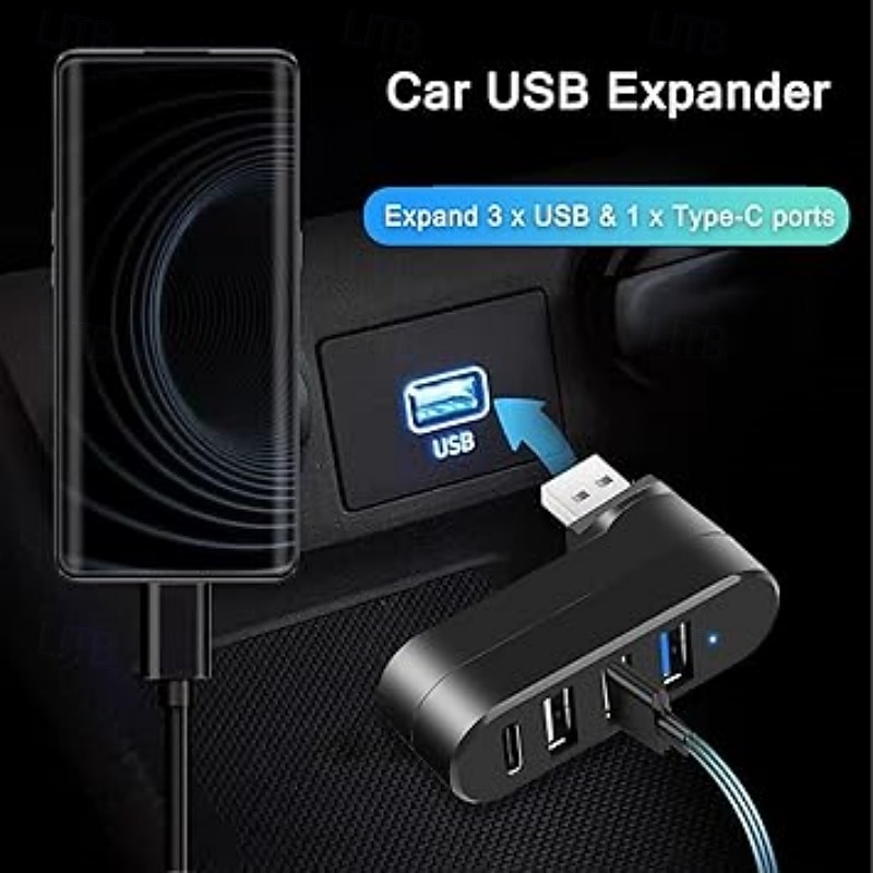 USB 3.0 Hub 4 Ports USB Splitter Extender Multi-Port Adapter with 3 USB Ports & 1 USB C Power/Data Port for Laptop4