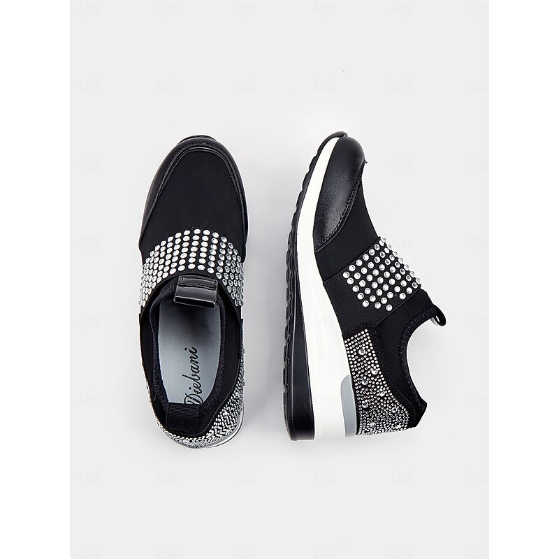 Women's Rhinestone Slip-On Platform Sneakers – Stylish Casual Shoes with Studded Embellishments and Comfortable Wedge Heel4
