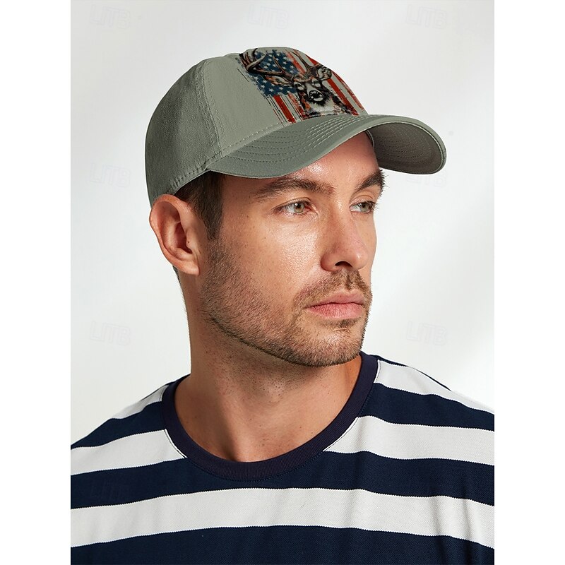 Men's Adjustable Baseball Cap with Patriotic Deer Print and American Flag Design - Outdoor Sports and Casual Wear Hat2