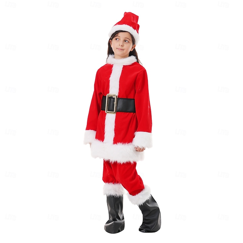 Santa Claus Mrs.Claus Outfits Costume Santa Suits Boys' Girls' Novelty Funny Kid's Christmas Christmas Eve Christmas Party Top Pants Belt Shoes Hat3