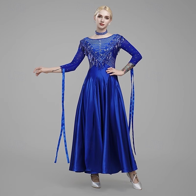 Ballroom Dance Dress for Women Competition Tassel Modern Tango Waltz Standard Performance Costumes3