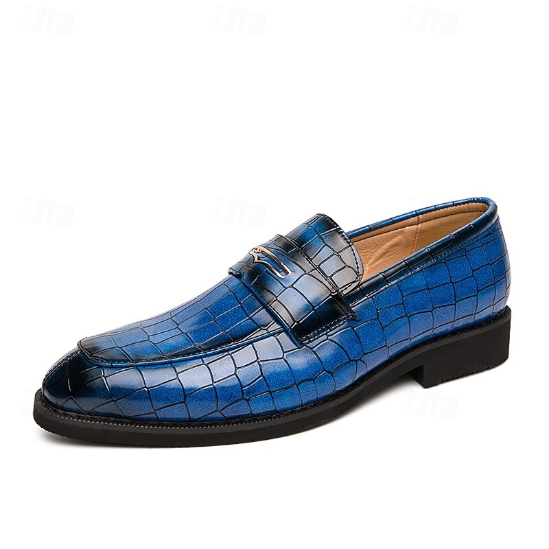 Men's Blue and Red Crocodile-Embossed Faux Leather Loafers – Sleek Slip-On Design with Metal Accent for Christmas, Formal and Business Wear4