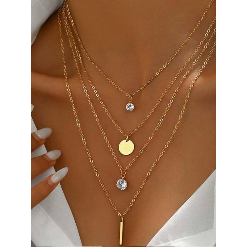 Choker Necklace Chrome Gold Women's Elegant Fashion Cute Layered Wedding Round Necklace For Wedding Party Street2