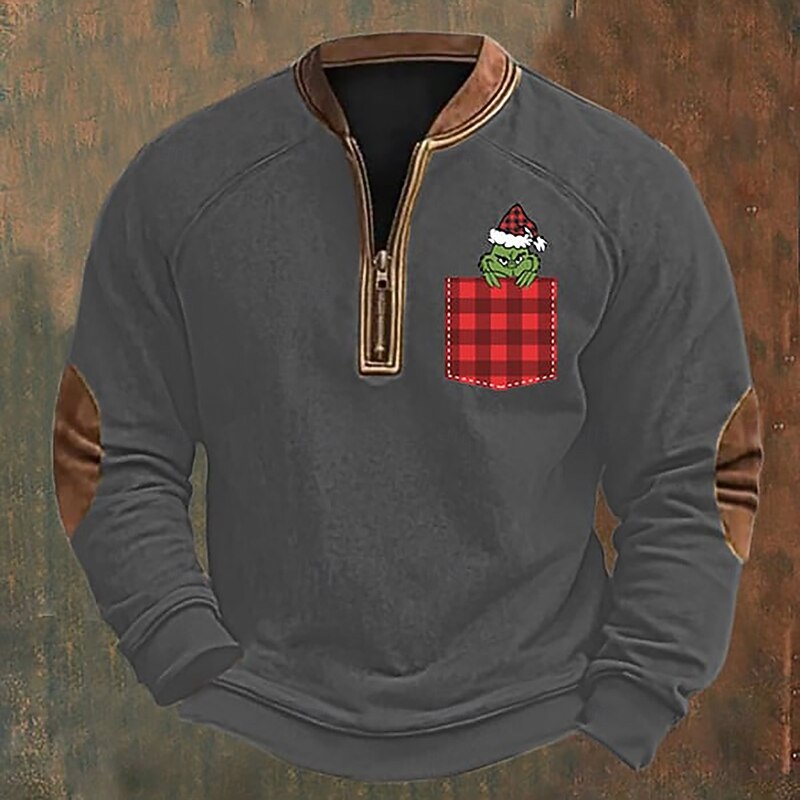 Men's Sweatshirt Black White Red Green Gray Half Zip Graphic Print Patchwork Daily Holiday Going out Polyester Streetwear Casual Fall Winter Clothing Apparel Hoodies Sweatshirts  Long Sleeve4