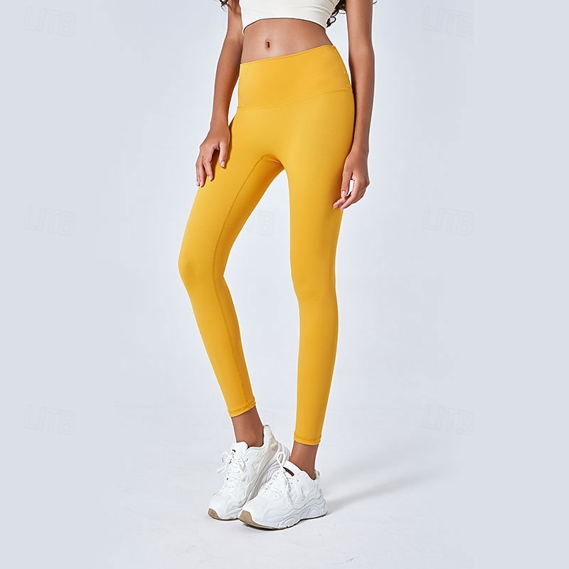 Women's Yoga Pants Yoga Leggings Hidden Waistband Pocket Butt Lift Tummy Control High Waist Pilates Gym Workout Workout Cropped Leggings Solid Color Yellow Red Blue Fall Winter Sports Activewear4