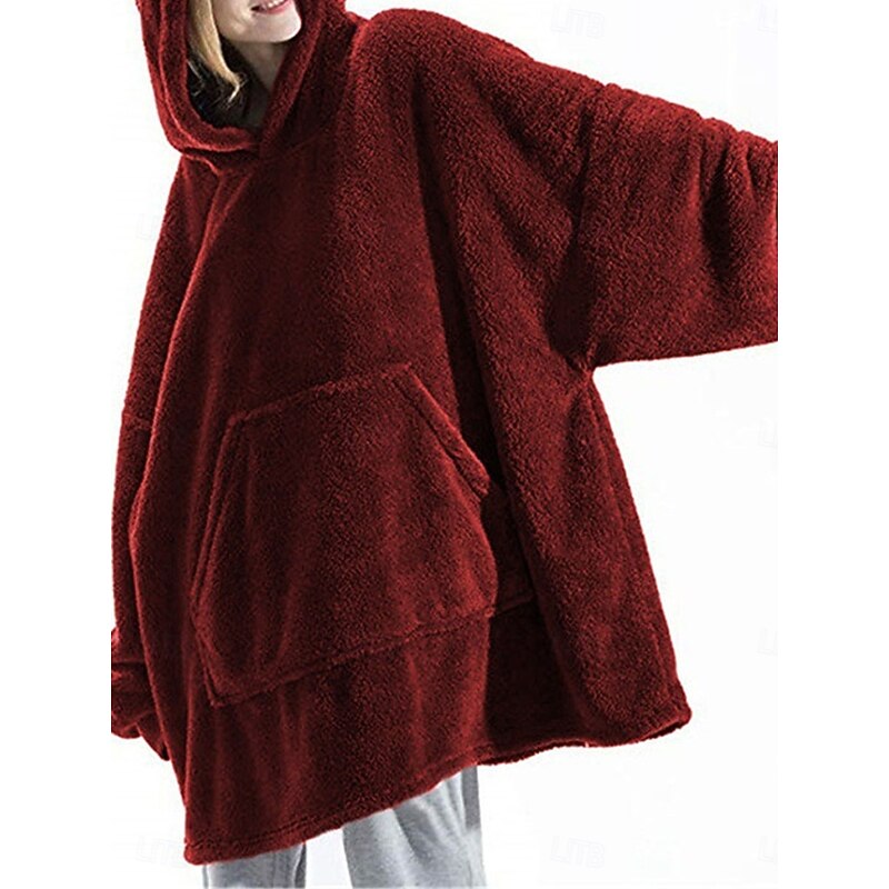 Women's Hoodie Sweatshirt Casual Sherpa Plain Street Dailywear Hoodie Long Sleeve Wine Blue Brown Fall Winter3