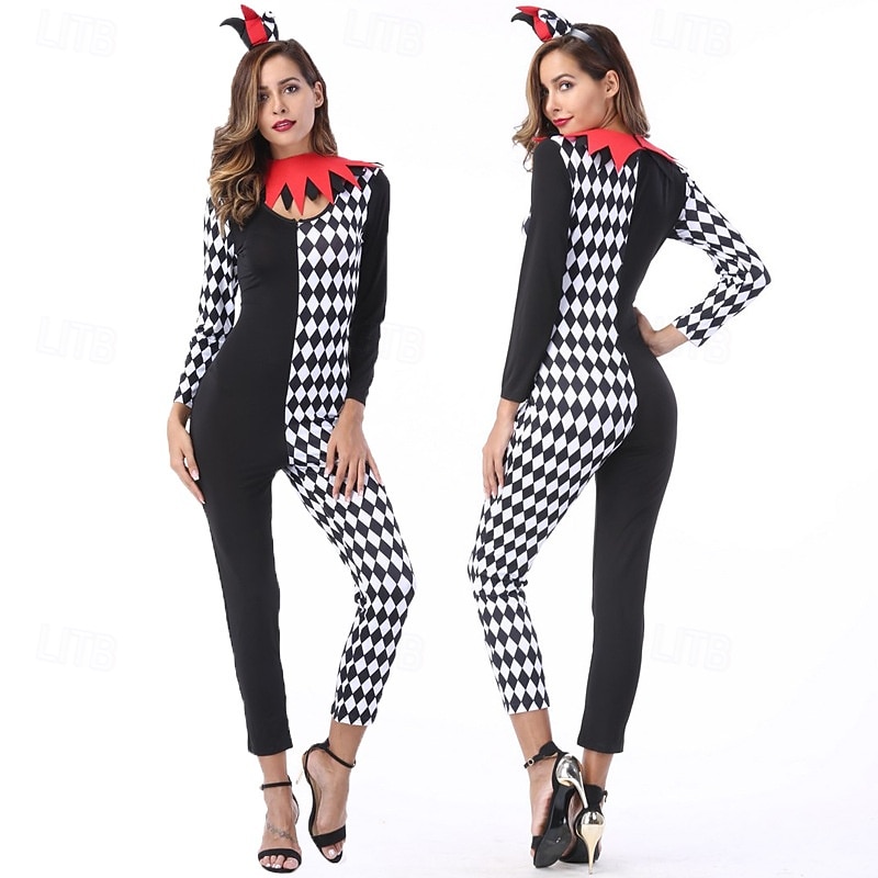 Joker Clown Halloween Costume Full Body Suit Circus Carnival Costume Cosplay Adults' Women's Halloween Carnival Mardi Gras Performance Party Easy Halloween Costumes Dress Up