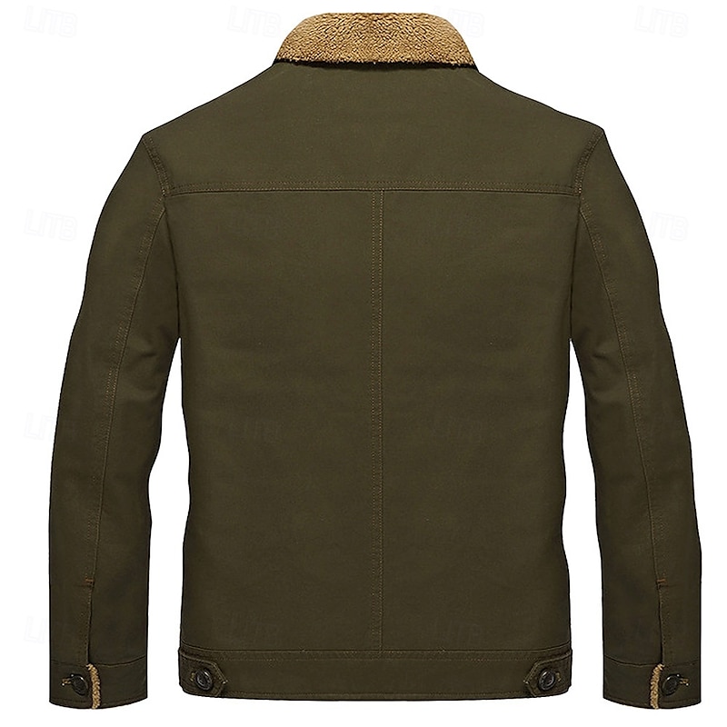 Men's Embroidered Fleece Jacket Cargo Jacket merican US Flag Print Turndown Collar Long Sleeve Military Tactical Jacket Vintage Thermal Warm Winter Outwear Multiple Pockets Button Front Cotton Coat2