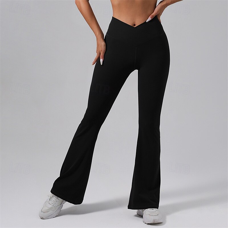 Women's Yoga Pants Flares Flare Leg Elastic Waistband High Waist Pilates Gym Workout Workout Pants Solid Color Black Coffee Fall Sports Activewear Stretchy Slim