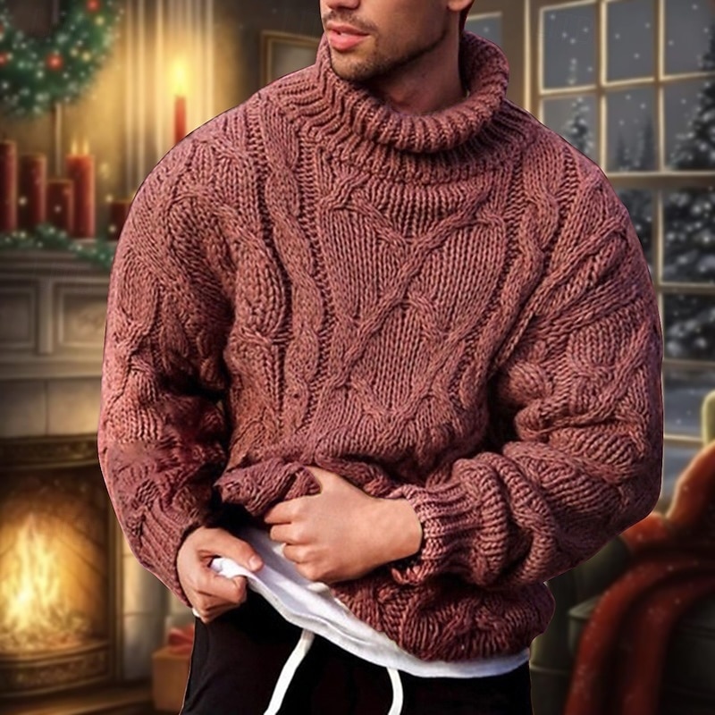 Men's Turtleneck Sweater Sweater Pullover Sweater Jumper Cable Chunky Knit Knitted Solid Color Turtleneck Stylish Basic Daily Holiday Clothing Apparel Fall Winter Black Army Green S M L2