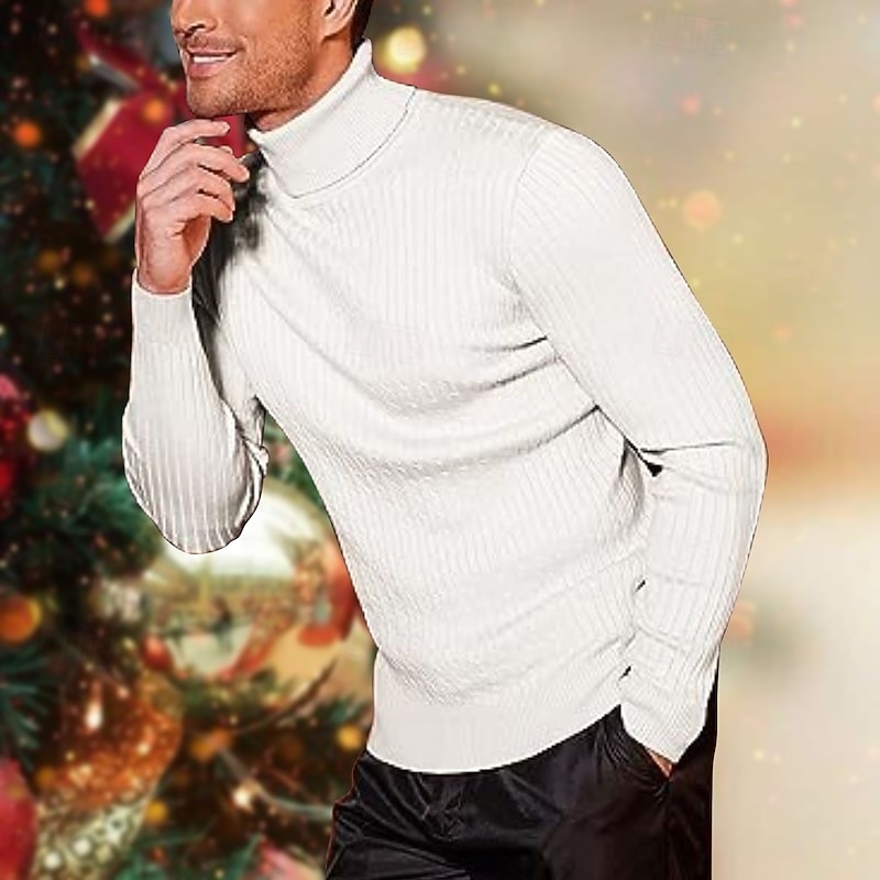 Men's Turtleneck Sweater Sweater Pullover Sweater Jumper Mens Turtle Neck Jumper Cable Knit Tunic Knitted Solid Color Turtleneck Keep Warm Work Daily Wear Clothing Apparel Fall Winter Black White M L