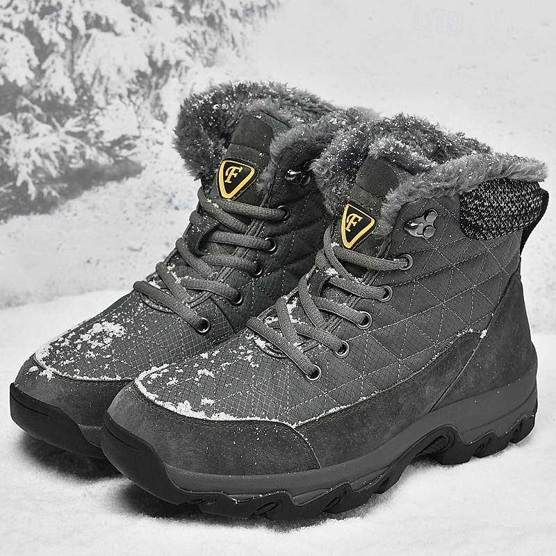Men's Boots Snow Boots Hiking Boots Winter Boots Fleece lined Suede Nylon Comfortable Slip Resistant Lace-up Black Gray2