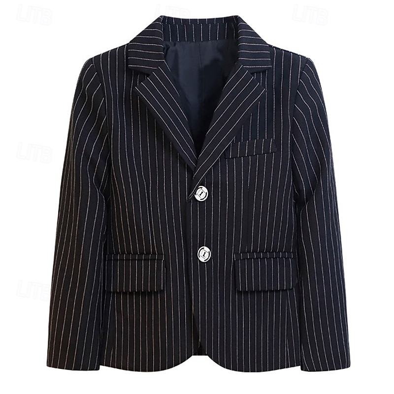 Kids Boys' Valentines Blazer Outerwear Plaid Long Sleeve Pocket Coat Formal Fashion Cool 19176 Black 19176 Navy Blue 21202 Black Spring Fall 4-12 Years3