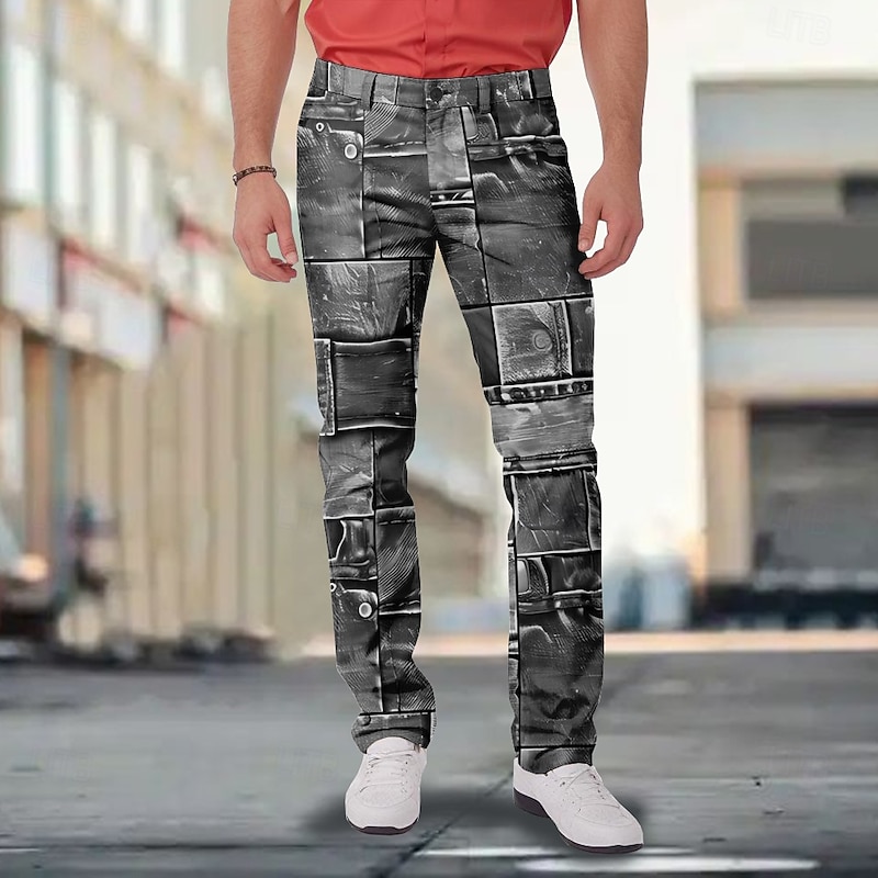 Men's Color Block Patchwork Dress Pants Mid Waist Fashion Casual Outdoor Street Dailywear Zipper Pocket Summer Spring Fall 3D Print Dark red Black Blue4