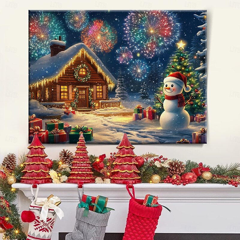 Christmas Snowman Christmas Tree LED Canvas Wall Art LED Lighted Up Wall Decor 2AA Battery Operated Lighted Canvas Print LED Light Kitchen Bedroom or Home Decor3