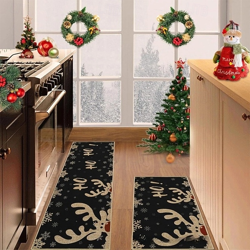 Christmas Reindeers Area Rug Kitchen Mat Non-Slip Oil Proof Floor Mat Livingroom Rug Indoor Outdoor Mat Bedroom Decor Bathroom Mat Entrance Rug Door Mat