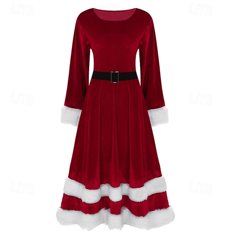 Santa Claus Mrs.Claus Fancy Christmas Dress Women's Cosplay Costume Christmas Pattern Adults Christmas Christmas Eve Christmas Party Dress Belt