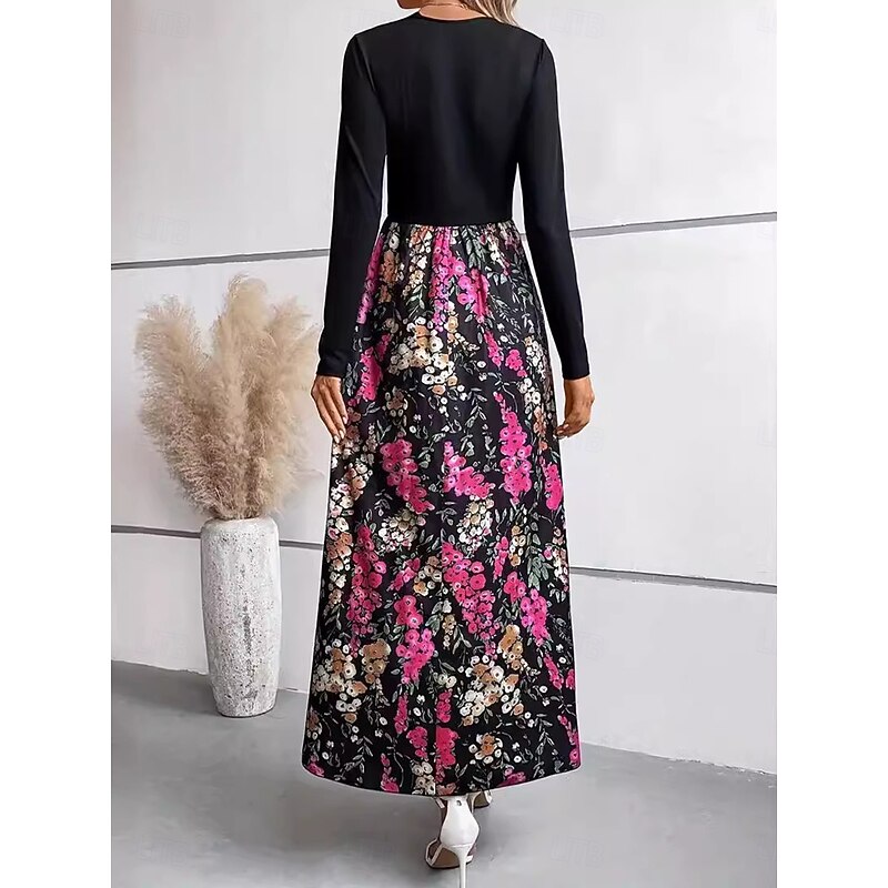Women's Floral Crew Neck Maxi Dress Long Sleeve Spring Fall3
