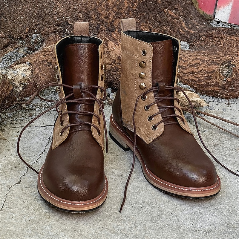 Men's Two-Tone Lace-Up Ankle Boots | Faux Leather and Suede Design for Casual and Outdoor Wear2